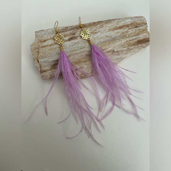 Long Dangle Pink Feather Hippie Chic Earrings - Stylish Boho Chic Earrings - Picture 7 of 15